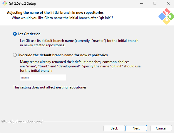 Instalacja Git - Adjusting the name of the initial branch