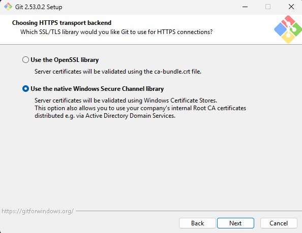 Instalacja Git - Choosing HTTPS transport backend